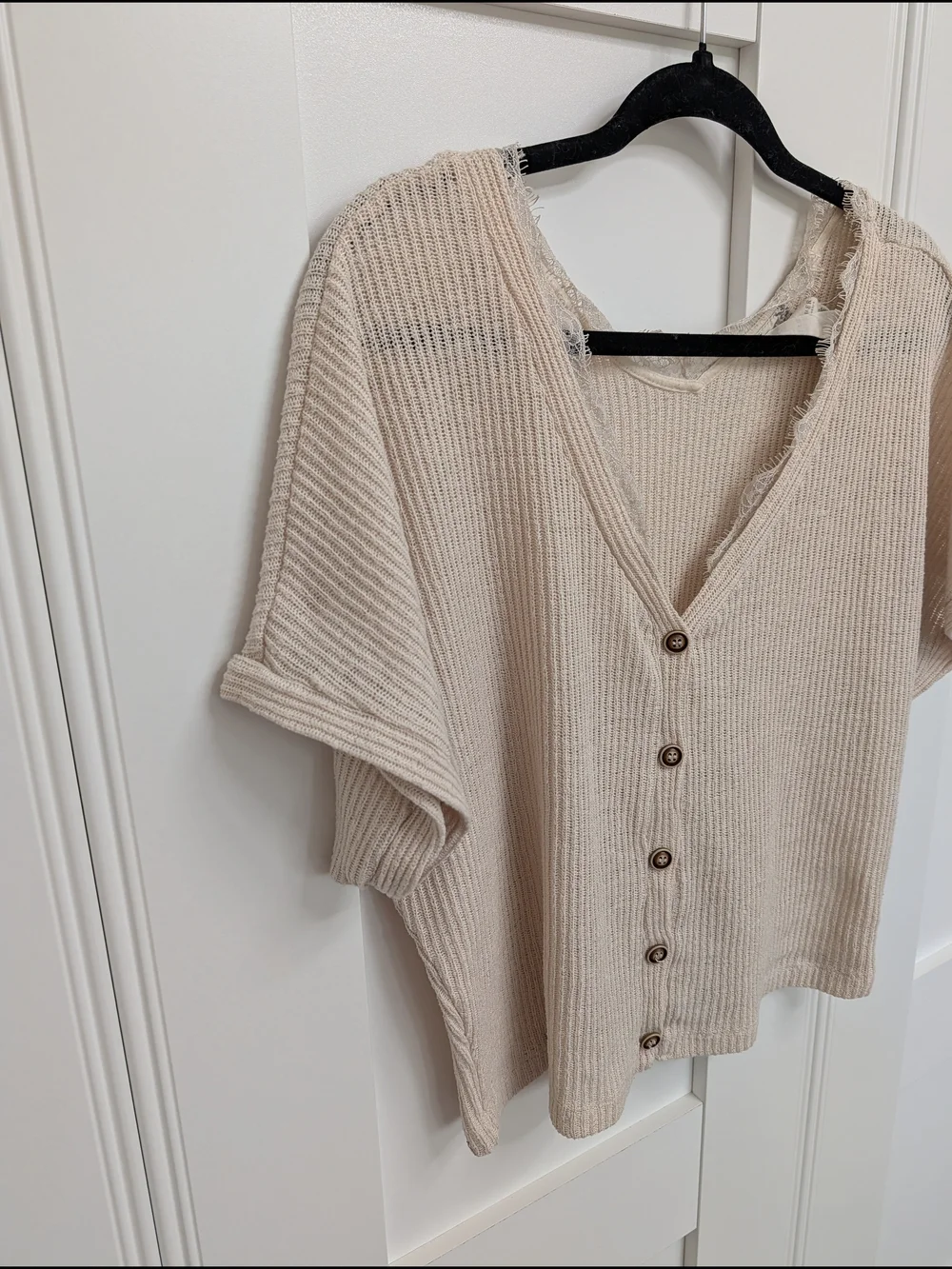 Blu Pepper Cream Ribbed Button-Front Short Sleeve Top - Picture 8 of 9